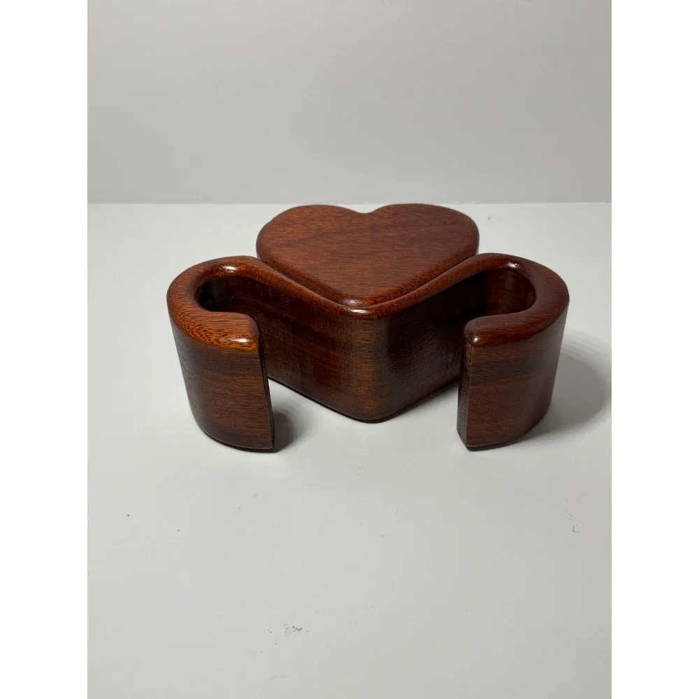 Handcrafted Heart Wooden Secret Puzzle Box Decorative Jewelry Trinket Case Brown